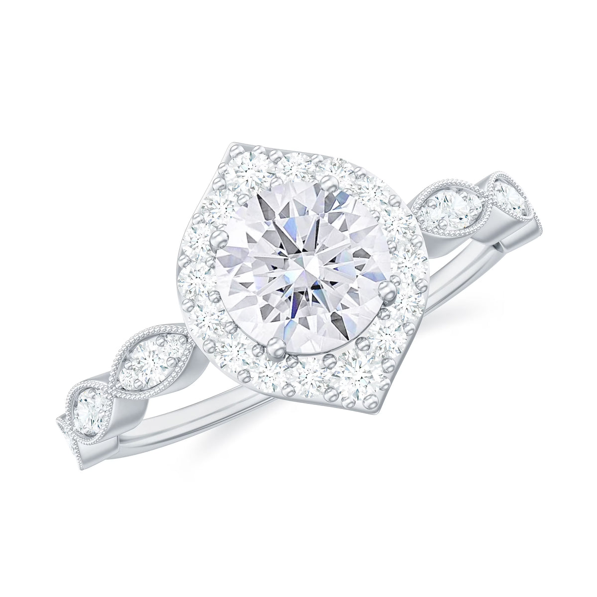 Moissanite Halo Engagement Ring, 925 Sterling Silver, US 4.50 F905579