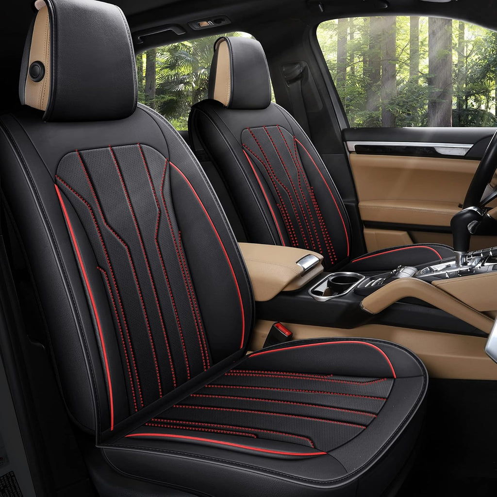 Leather Car Seat Covers, Full Set, Black Red X311199