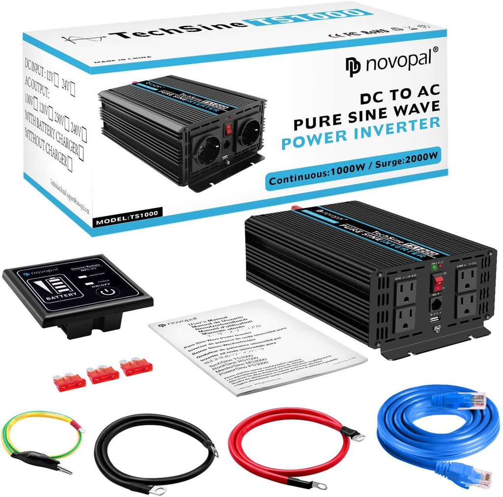 Pure Sine Wave Power Inverter 1000 Watt 12V DC to 110V AC Converter with 4 AC Outlets and One USB Port R836119