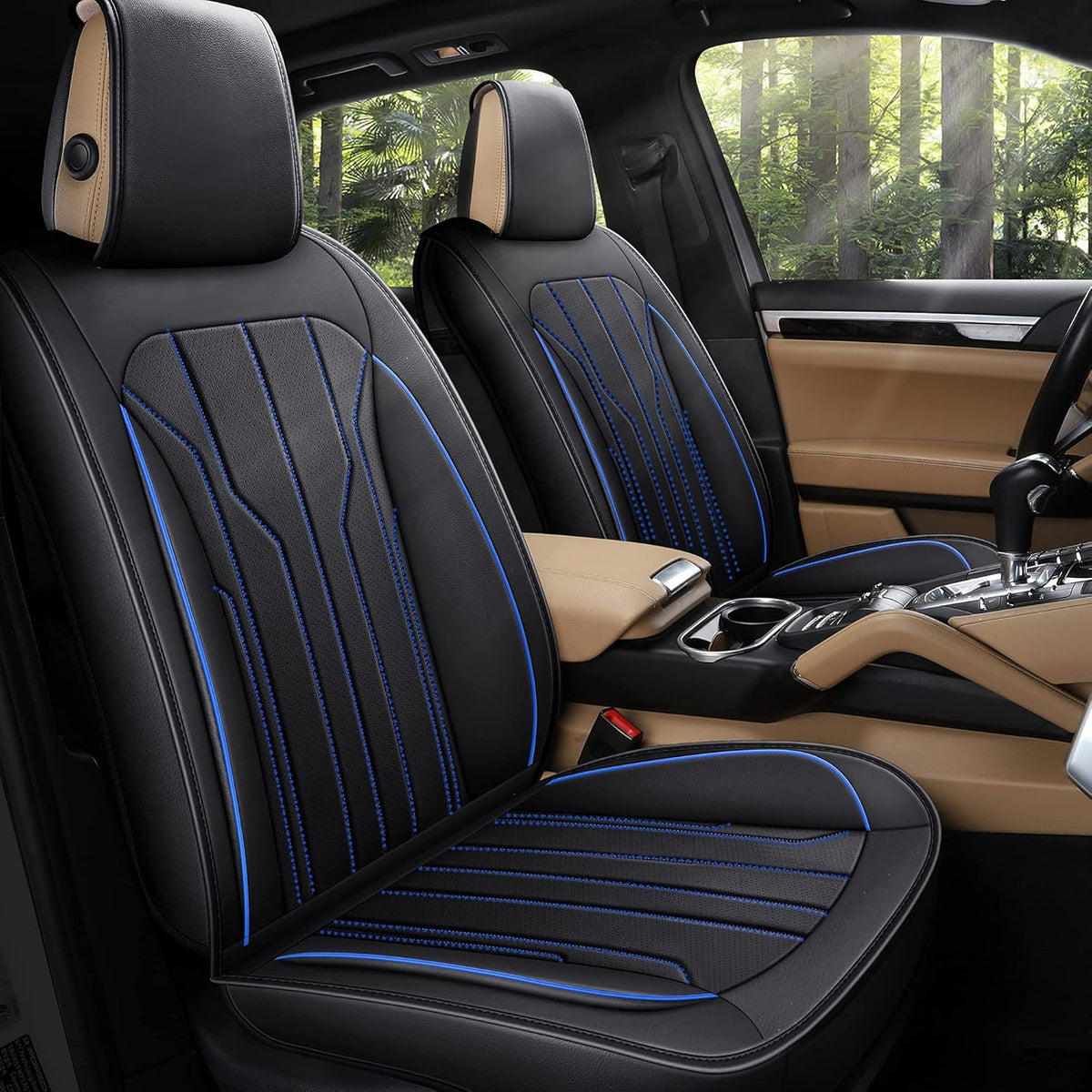 Leather Car Seat Covers, Full Set, Black Red X311199