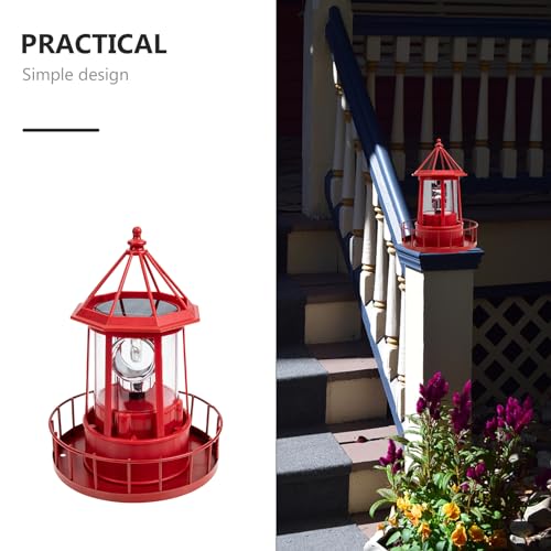 Red Solar Powered Rotating Lighthouse Lamp Y679
