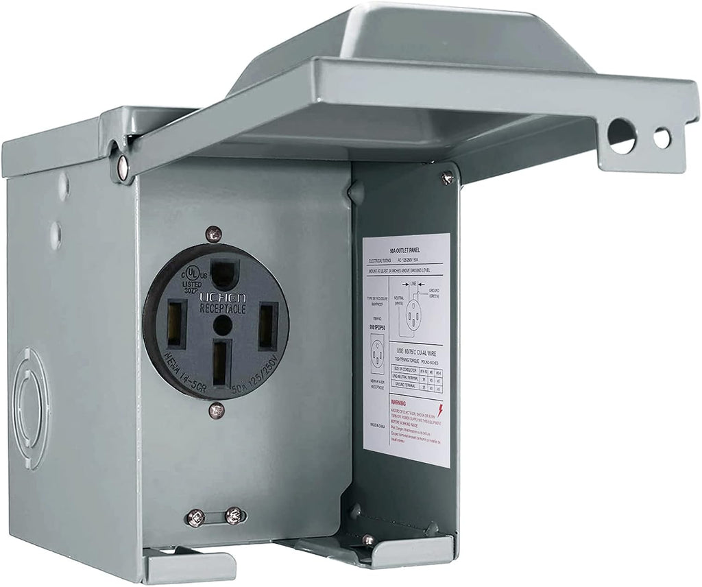 50 Amp 125/250 Volt NEMA 14-50R Weatherproof RV Power Outlet Box L4459