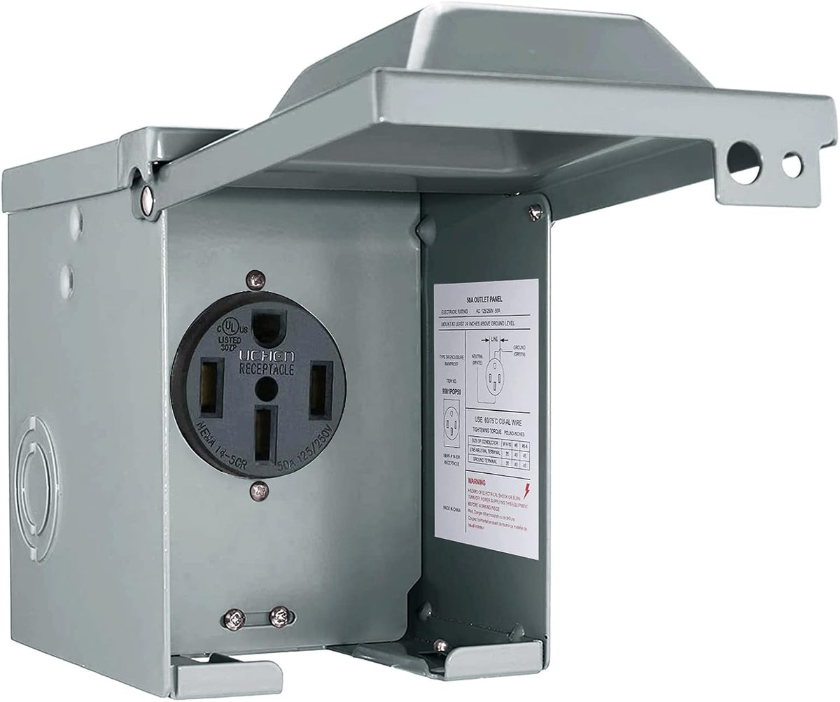 50 Amp 125/250 Volt NEMA 14-50R Weatherproof RV Power Outlet Box L4459