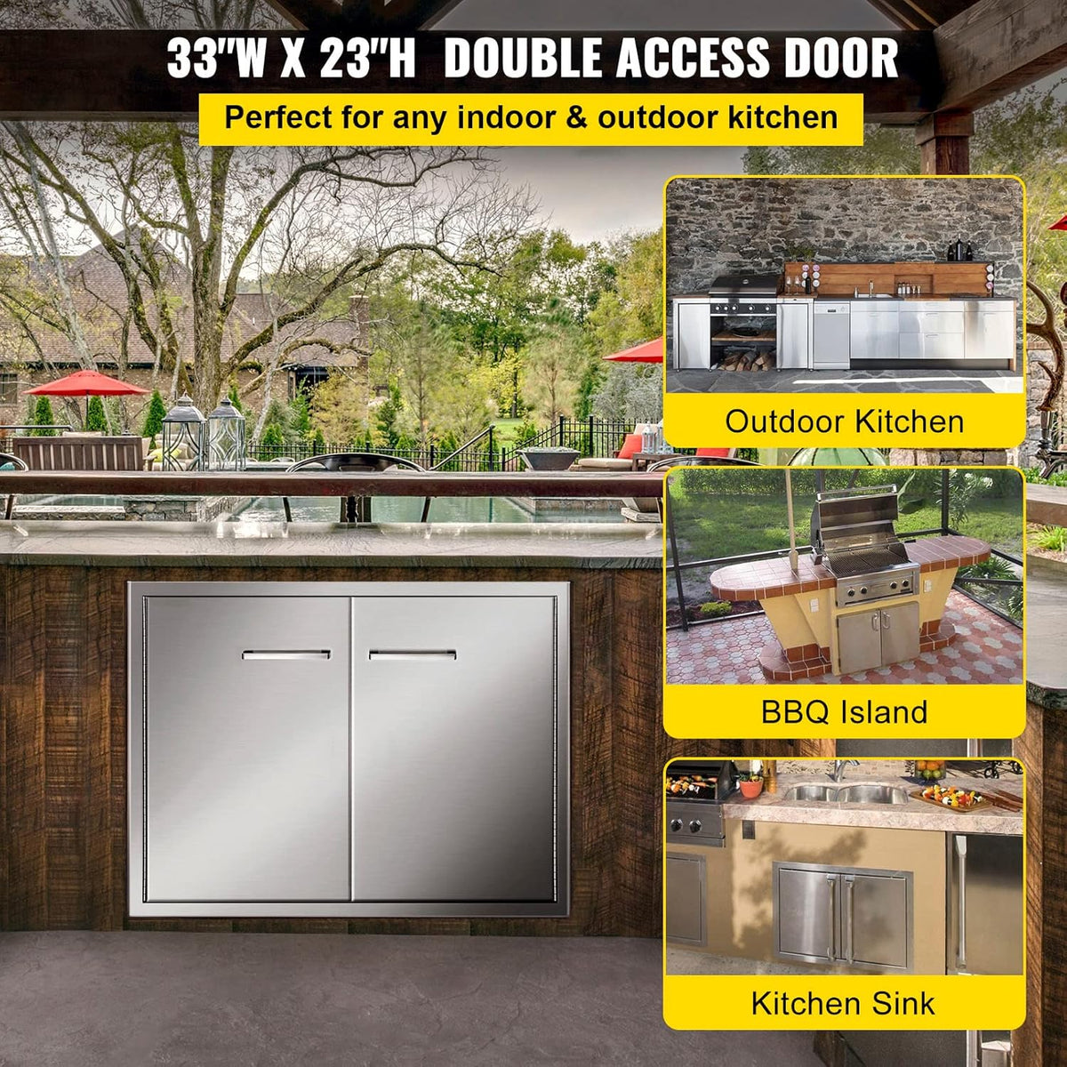 Double BBQ Access Door 33''Wx23''H Brushed 304 Stainless Steel B355