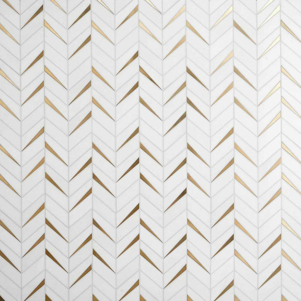 Polished Marble and Brass Wall Mosaic Tile T35784