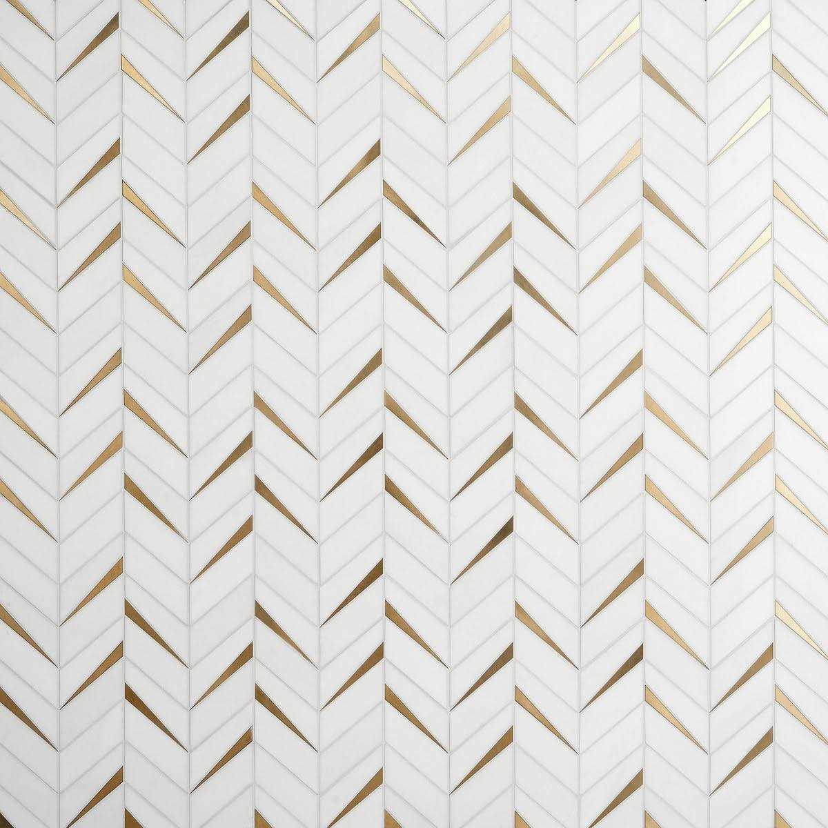 Polished Marble and Brass Wall Mosaic Tile T35784