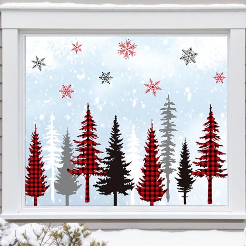 9 Sheet Christmas Window Clings Snowy Forest Trees Double-Sided Reusable Winter Window Decals Y922759