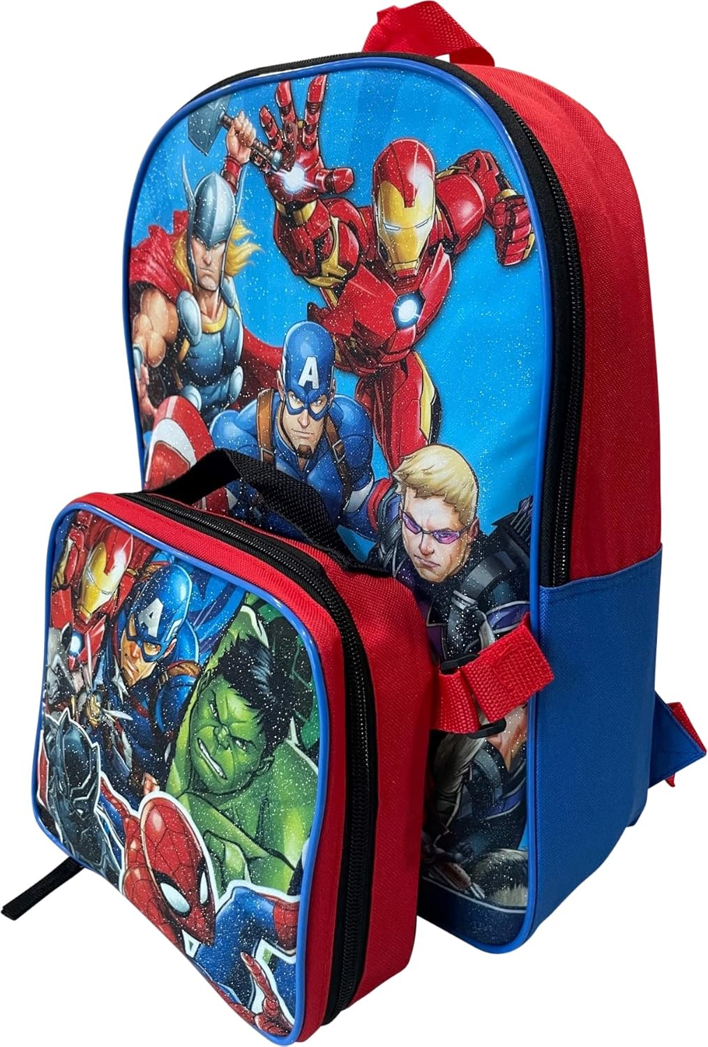 15 Inch Kids Backpack With Removable Lunch Box Set (Red-Blue) U118