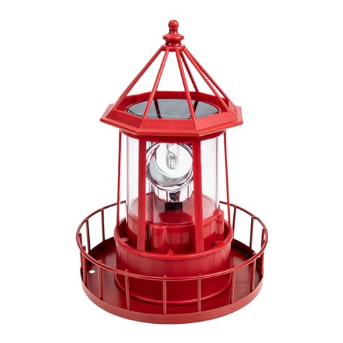 Red Solar Powered Rotating Lighthouse Lamp Y679