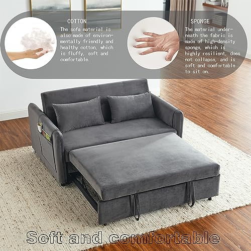 Grey Velvet Convertible Sofa Bed with Pull-out Bed G354