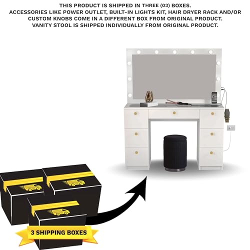 Black 7 Drawer Makeup Vanity Desk with Lights K158823