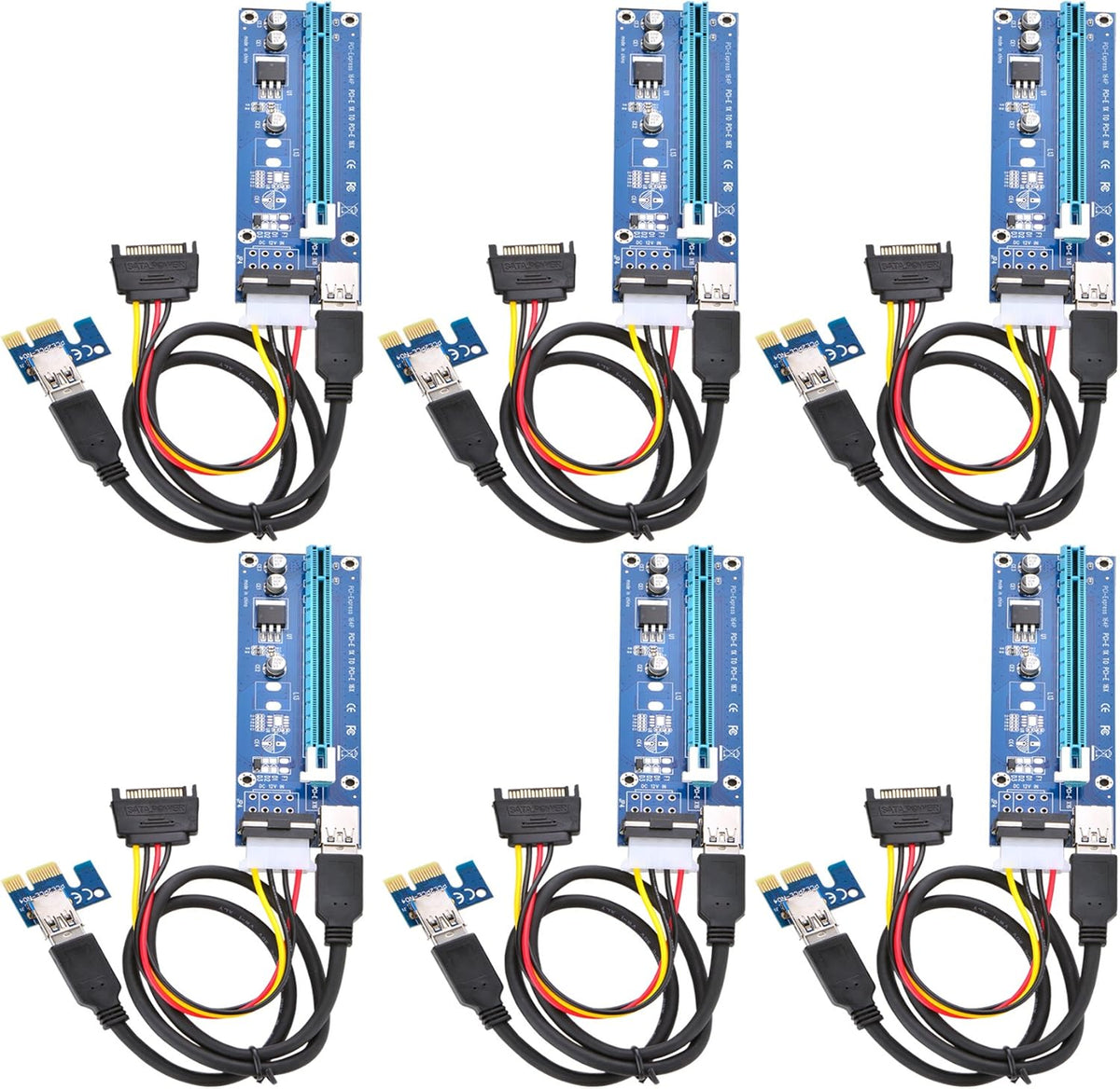 PCI Express 16x to 1x Powered Riser Adapter Card with USB 3.0 Extension Cable and SATA Power Cable 2 Pack K70547