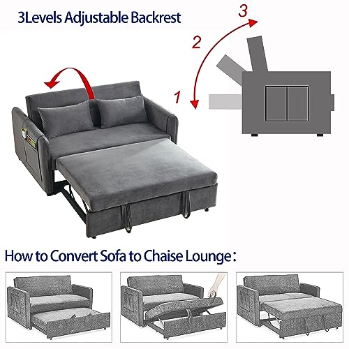 Grey Velvet Convertible Sofa Bed with Pull-out Bed G354