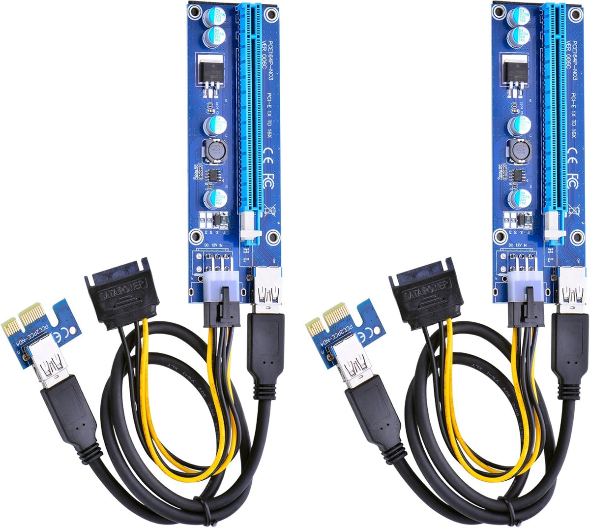 PCI Express 16x to 1x Powered Riser Adapter Card with USB 3.0 Extension Cable and SATA Power Cable 2 Pack K70547