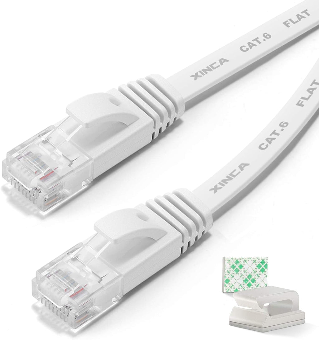 Cat6 Ethernet Cable 75 ft Black Flat Network LAN Cable with Cable Clips L8052