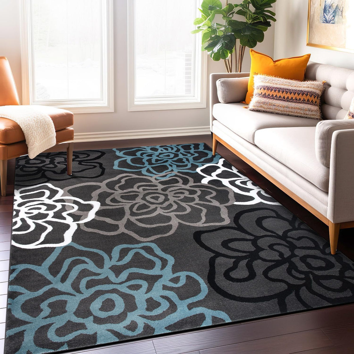 Gray Floral Abstract Area Rug 5' 3" X 7' 3" N4558