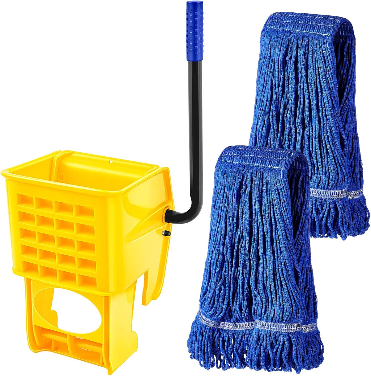 Yellow Mop Wringer with Handle, Blue Mop Head Refill B4919