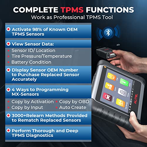 Autel MaxiCOM MK808S-TS Scanner, 2024 Complete TPMS Check/Activate/Relearn Tool, Same as MX808S-TS MK808Z-TS, 28+Service, BT Full System Scan,Bidirectional, FCA AutoAuth,Upgrade of MK808BT PRO MK808S A5205