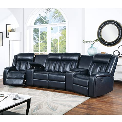 Grey Leatherette Power Sectional with Cup Holders H79318