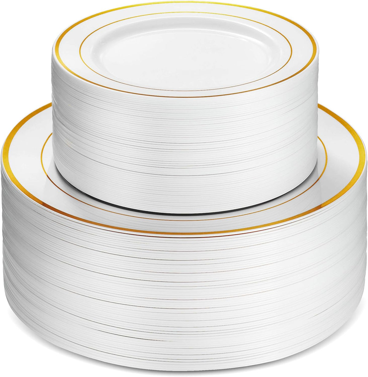 100 Piece White Gold Rim Plastic Party Plates B732058