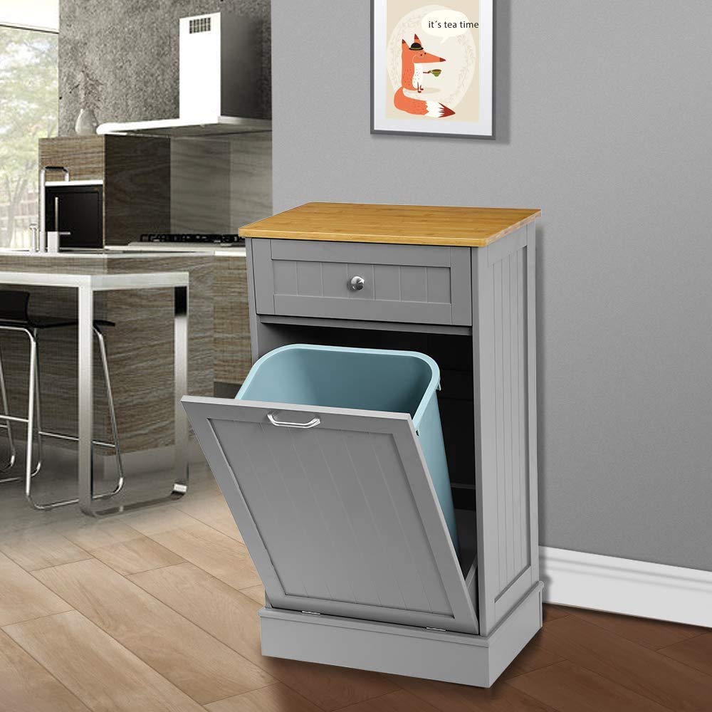 White Tilt Out Trash Cabinet with Cutting Board F300