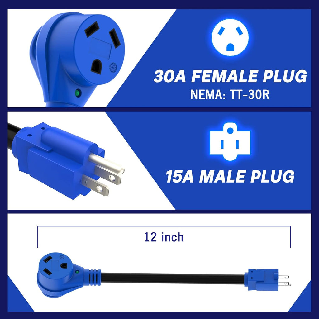 50 Amp to 30 Amp RV Adapter with Grip Handle, LED Indicator, 12 Inch C810
