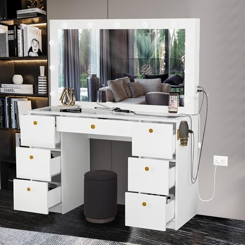 Black 7 Drawer Makeup Vanity Desk with Lights K158823