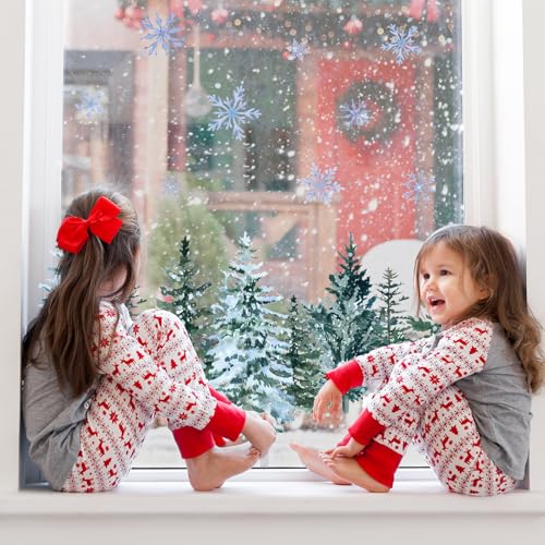 9 Sheet Christmas Window Clings Snowy Forest Trees Double-Sided Reusable Winter Window Decals Y922759