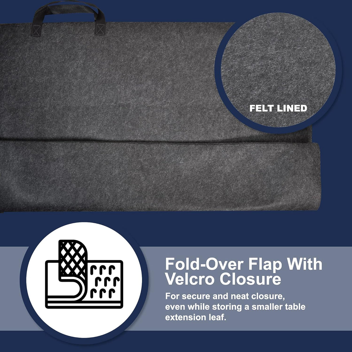 Felt Lined Dining Table Leaf Storage Bag with Handle, Gray D849