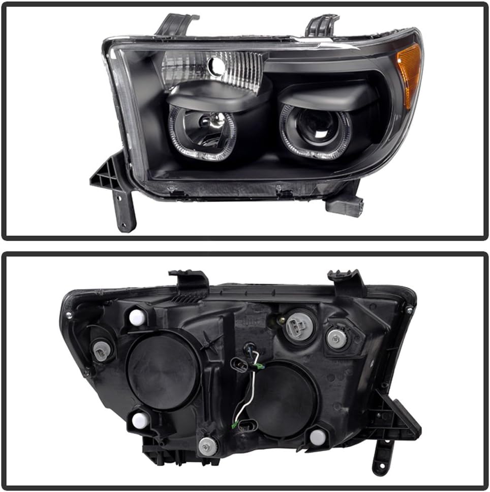 Black LED Projector Headlights Driver + Passenger V423