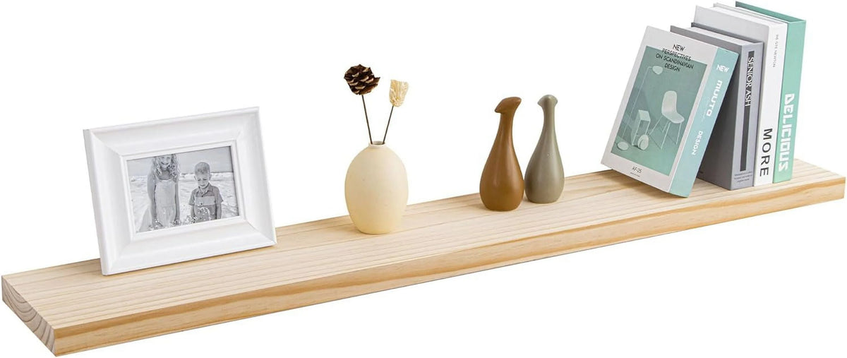 48 Inch Solid Pine Wood Floating Shelf with Metal Bracket A446538