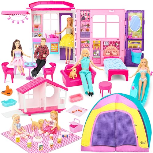 Portable Foldable Dollhouse with 60+ Pcs & 2 Dolls B391