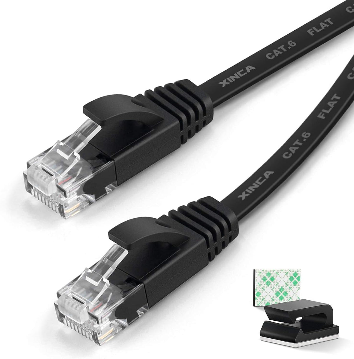 Cat6 Ethernet Cable 75 ft Black Flat Network LAN Cable with Cable Clips L8052