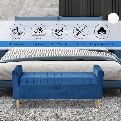 Gray Velvet Upholstered Storage Ottoman Bench G248