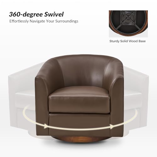Brown Genuine Leather Swivel Barrel Chair Set of 2 G60636