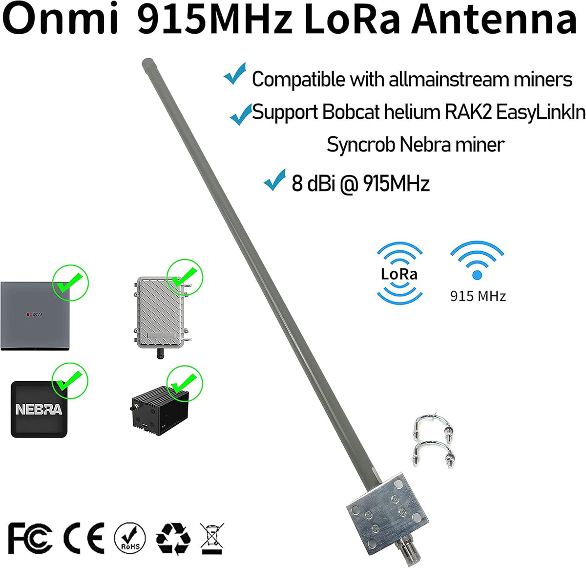 8dBi LoRa Antennas 915MHz Kits 16 ft RG58 50Ohm RP-SMA Lightning Arrester Y97857
