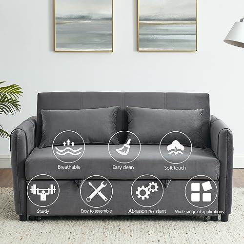 Grey Velvet Convertible Sofa Bed with Pull-out Bed G354