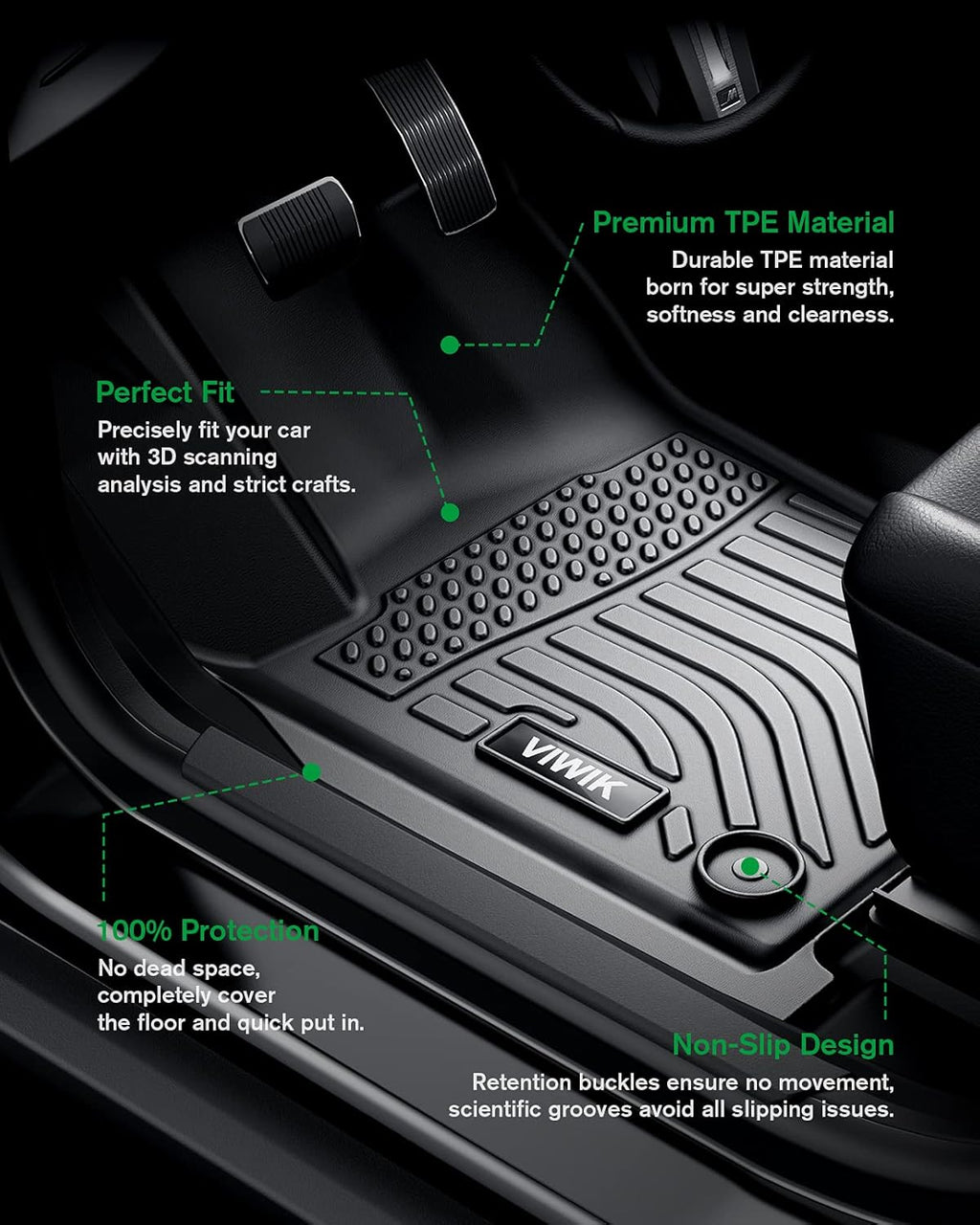 Black TPE Car Floor Mats Full Set Y691