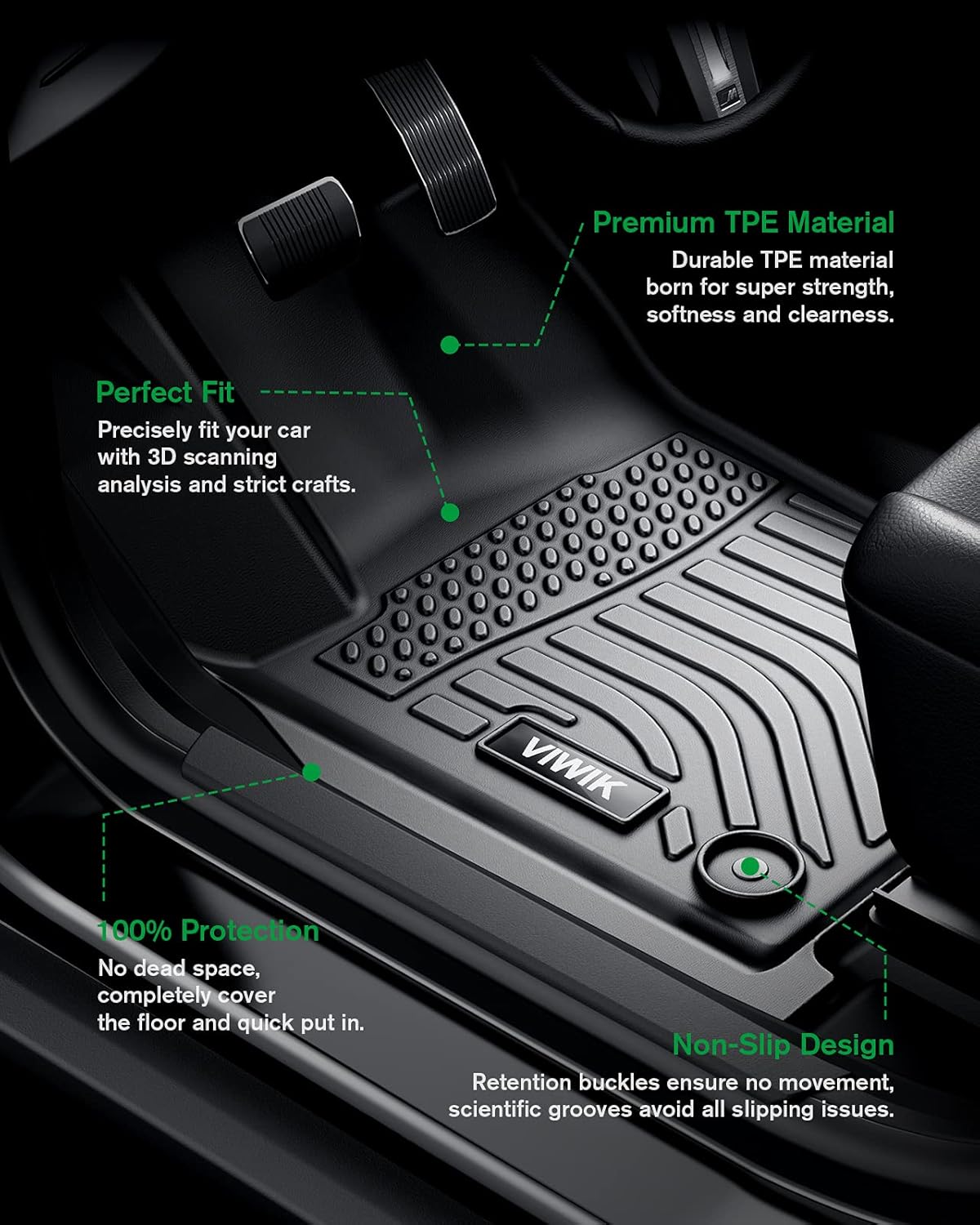 Black TPE Car Floor Mats Full Set Y691