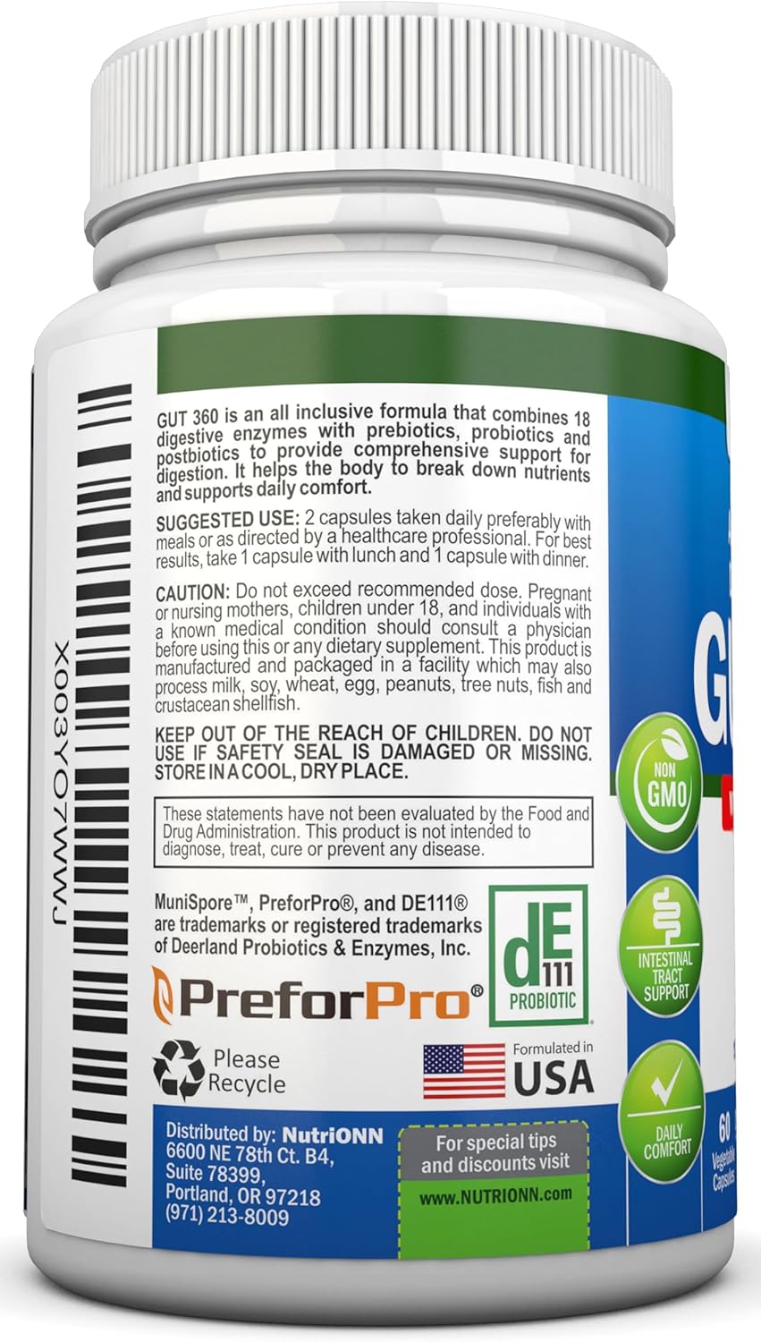 Probiotics, Prebiotics & Postbiotics with 18 Digestive Enzymes - 4-in-1 Complete Gut & Digestive Support Supplement - Non GMO - Vegan V1910