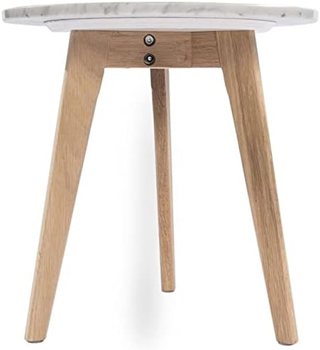 Round Modern Italian Carrara White Marble End Table with Walnut Legs W6802