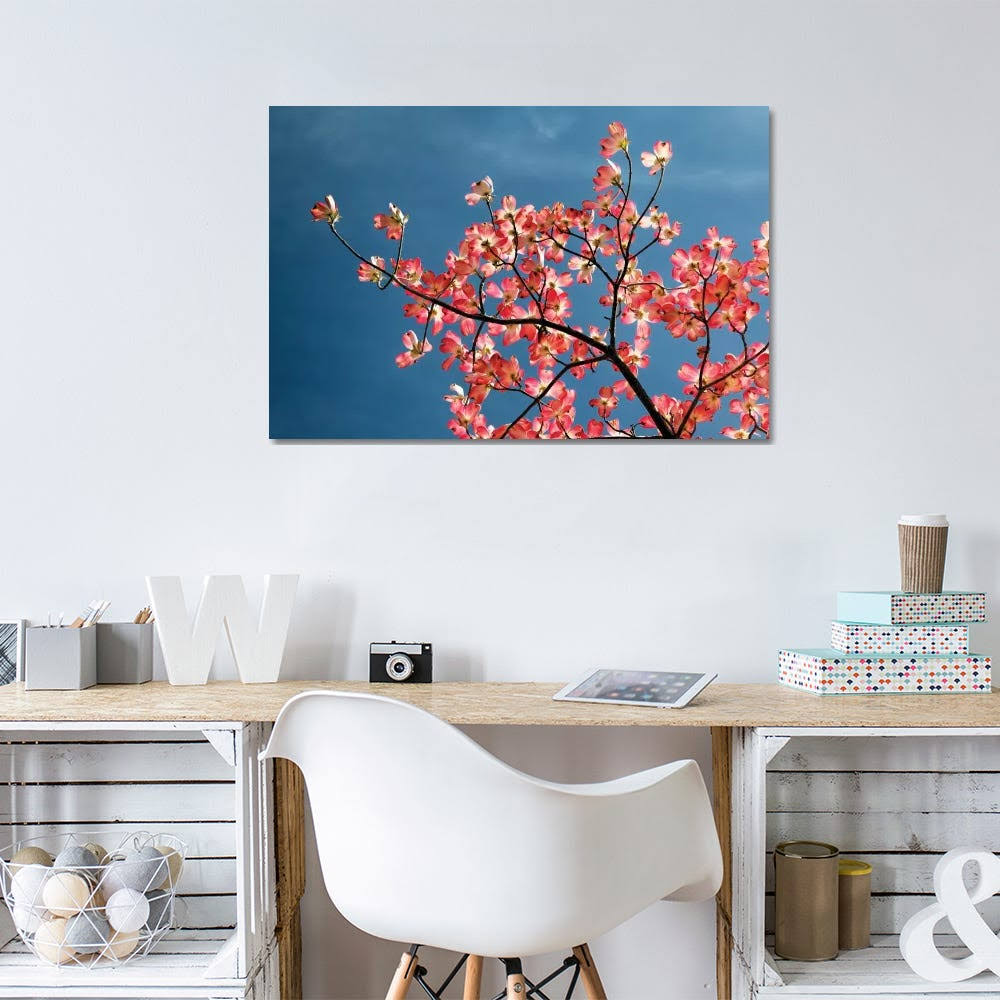 Canvas Art Pink Dogwood Tree Against Blue Sky Floral Botanical Print D34655