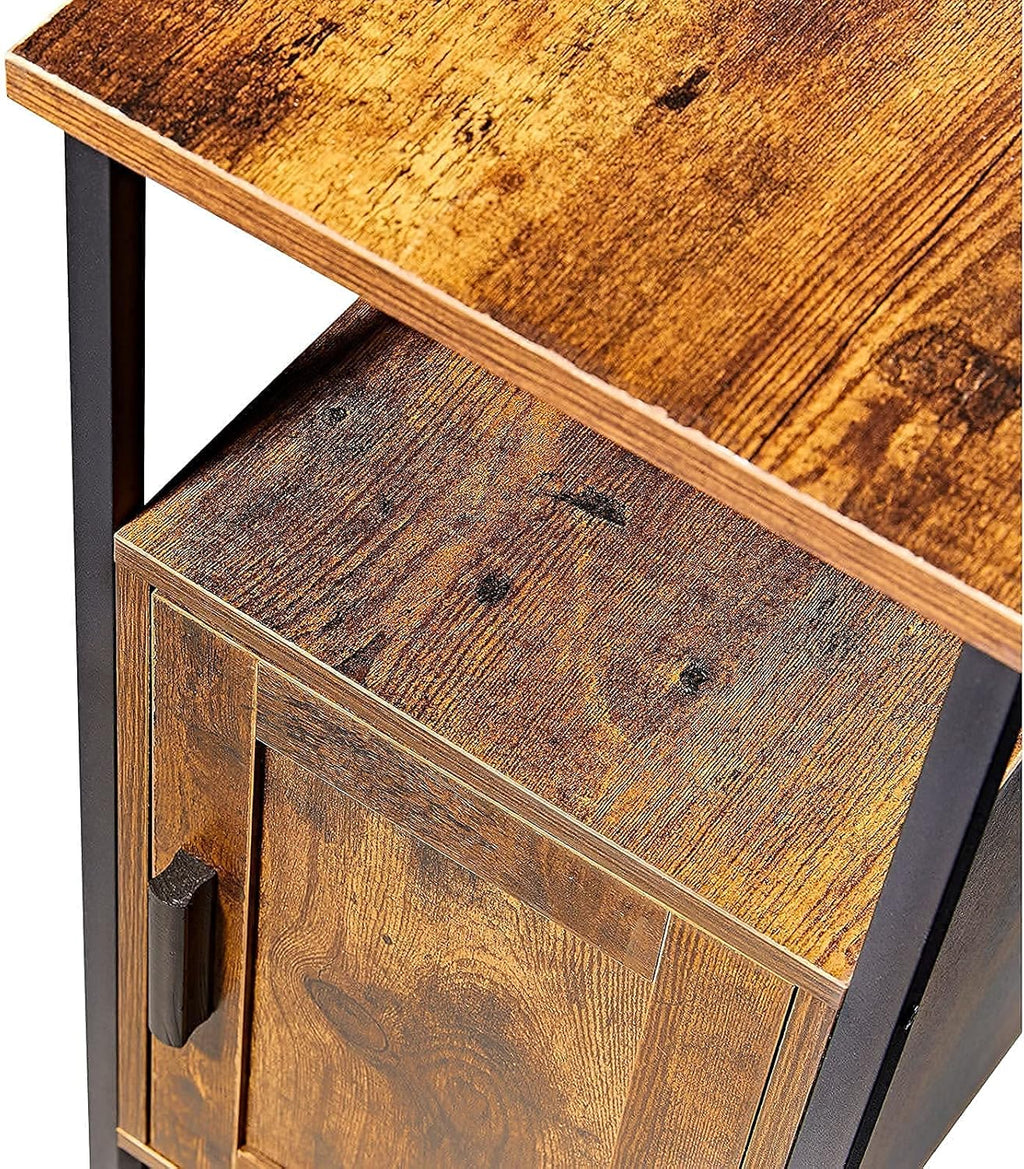 Brown Wooden End Table with Shelf and Storage Cabinet L299