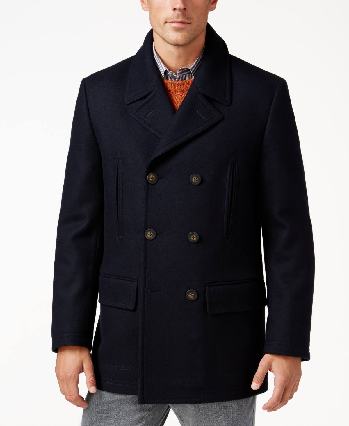 Dark Navy Wool-Blend Peacoat T381
