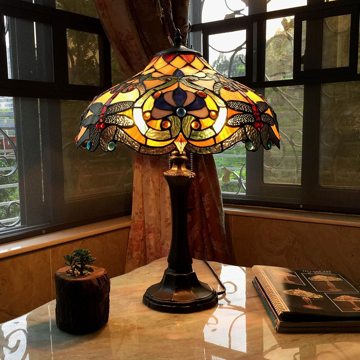 2 Light Dragonfly Table Lamp 17" Shade H9206