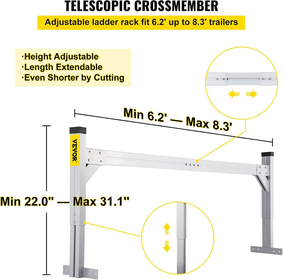 Silver Aluminum Adjustable Roof Ladder Rack with 330 LBS Capacity V577270