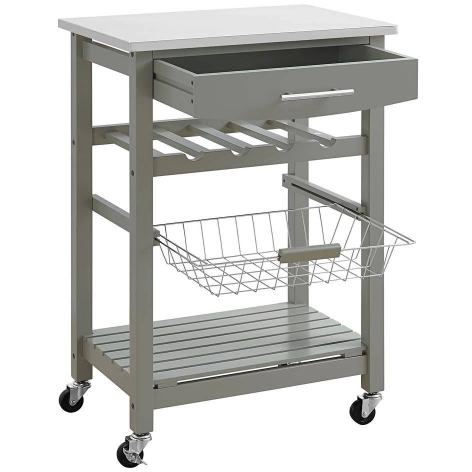Gray Wood and Stainless Steel Kitchen Cart L108988