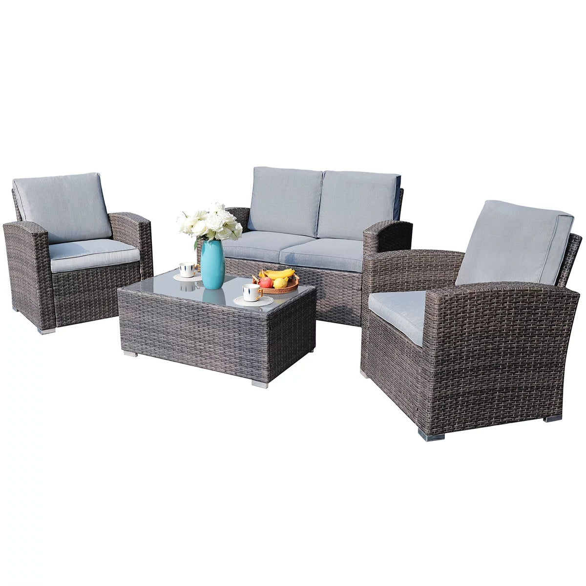 4 Pieces PE Rattan Outdoor Sectional Sofa Set Q34096
