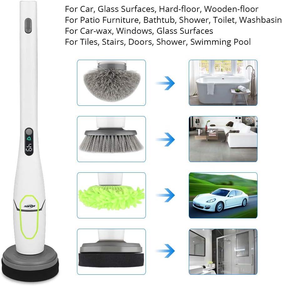 Electric Spin Scrubber with LED Display, Cordless Shower Cleaner with Storage Rack C147