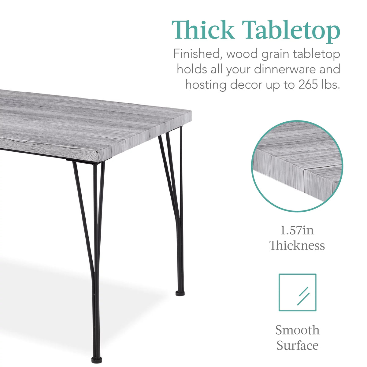 5-Piece Metal Wood Rectangular Dining Table Set with 4 Chairs E79065
